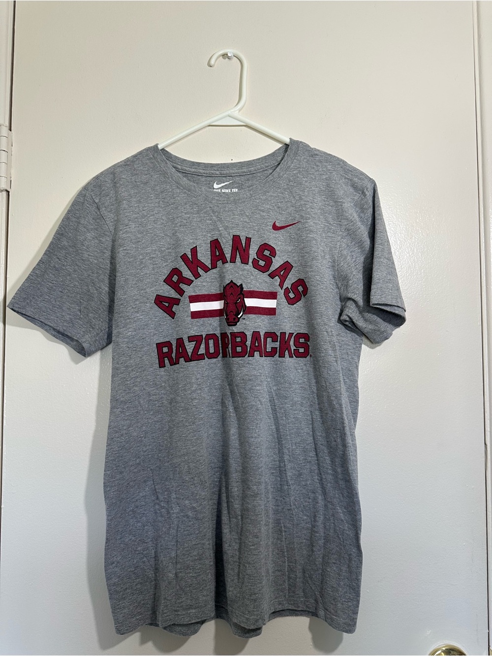 Nike Gray T-Shirt with Maroon Arkansas Razorbacks Logo
